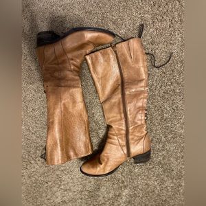 Steve Madden Women's Laceupw Western Boot Cognac Leather Wide Calf